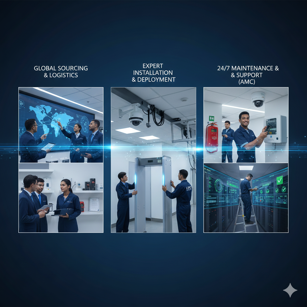 Professional installing high-tech security system